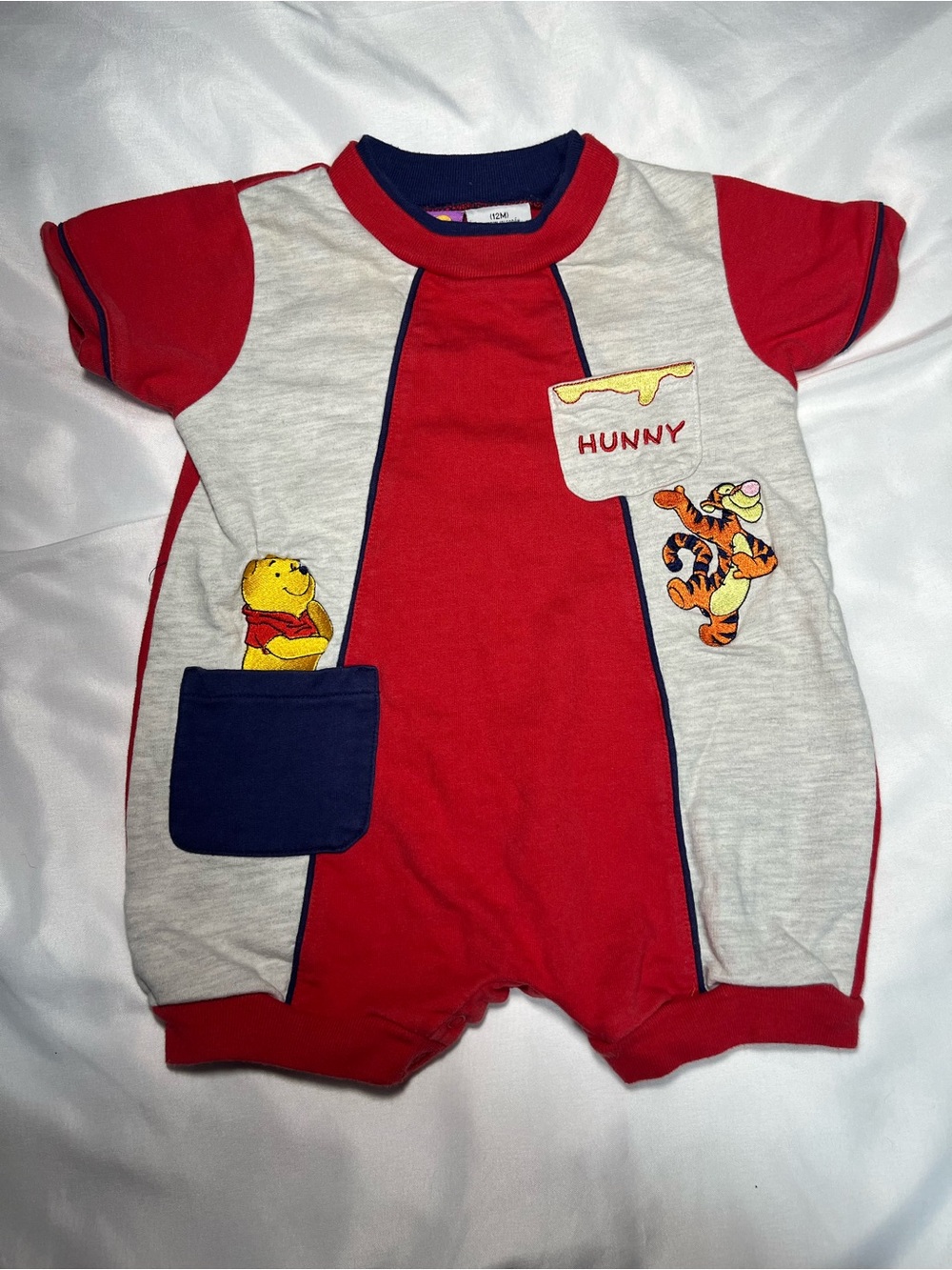 VTG‎ Disney Winnie the Pooh Tigger Hunny Romper 12M Color Block Embroidered